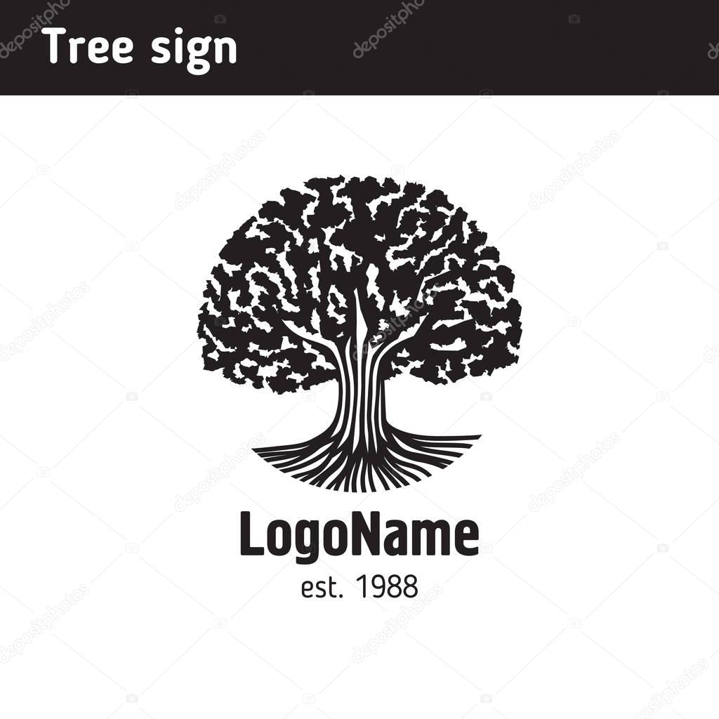 Logo in the form of an old tree with roots