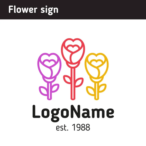Hat sanatı tarzında üç renkli çiçek logosu — Stok Vektör