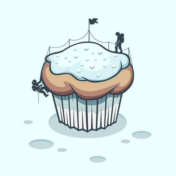 Des alpinistes qui ont pris d'assaut un gâteau d'hiver — Image vectorielle