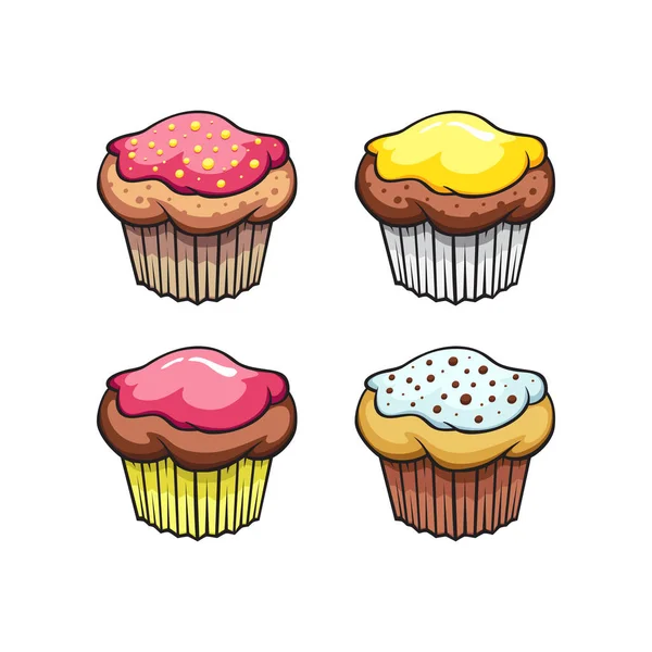 Gâteaux avec différentes garnitures de différentes couleurs — Image vectorielle