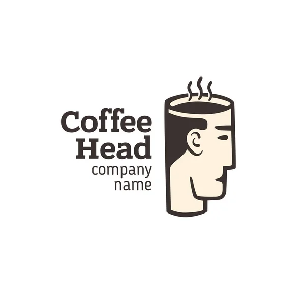 Logo de uma cabeça com uma xícara de café — Vetor de Stock
