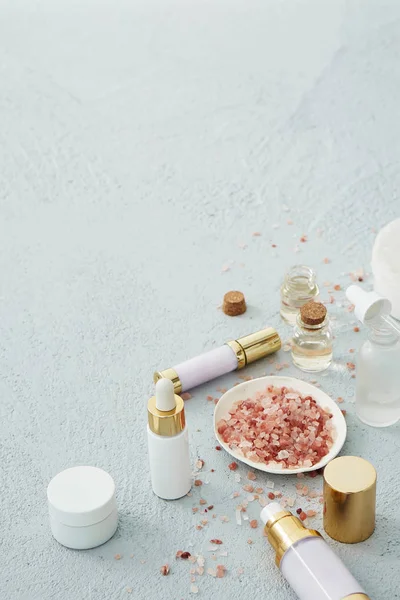 beauty skincare products on white table background