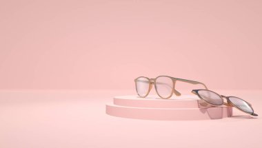 Pembe arka planda altın çerçeveli iki temiz göz renginin 3D çizimi  