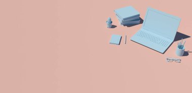 E-öğrenme konsepti. Çevrimiçi eğitim afişinin 3D resimlendirmesi, kopyalama alanı