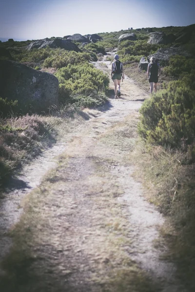 Two friends on trip in countryside