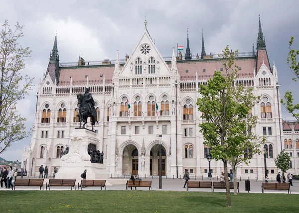 Budapest parliament square with statue