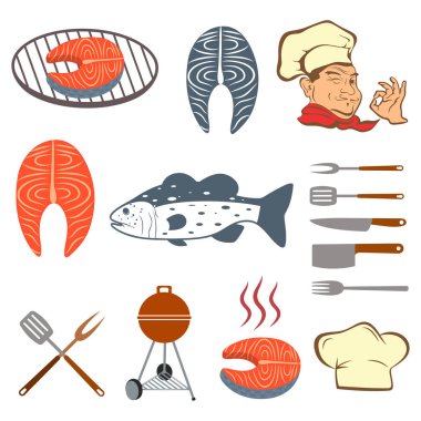 Biftek ve araçlar kümesi balık