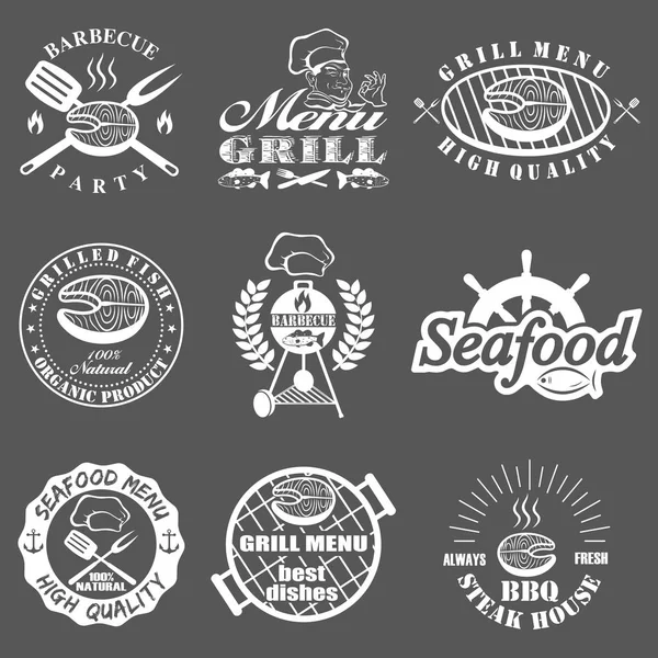 Set of seafood labels — Stock Vector