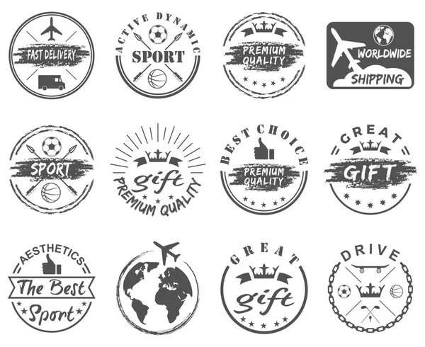 Conjunto de vintage, deportes, emblemas de regalo — Vector de stock