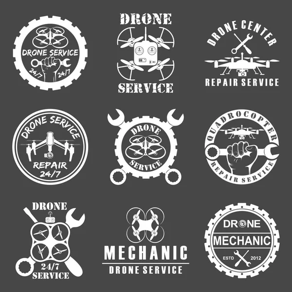Set of drone logos, badges, emblems and design elements. — Stock Vector