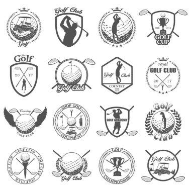 Vintage golf etiket, rozetleri kümesi