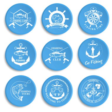 Vintage balıkçılık etiket, rozetleri kümesi