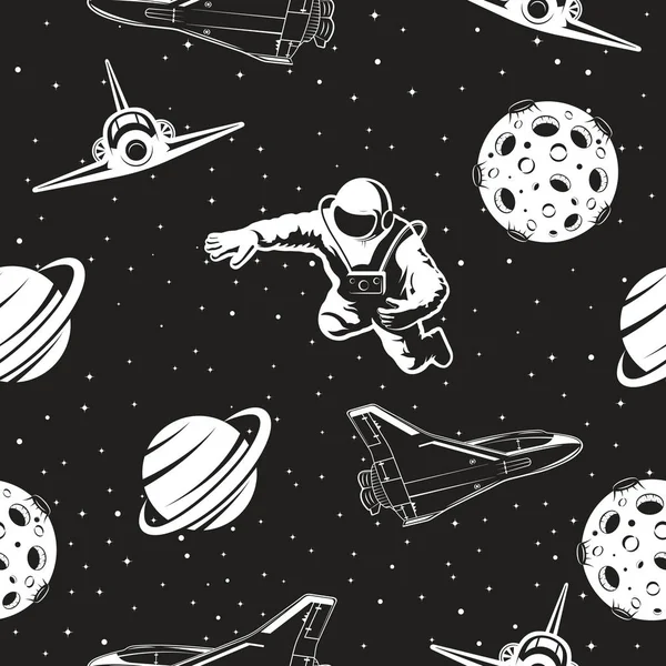 Space seamless pattern. Black and white version. — Stock Vector