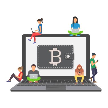 Düz modern tasarım konsepti cryptocurrency teknoloji, bitcoin Satım, bitcoin incelemesi