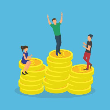Bitcoin kavramı vektör çizim gençler .