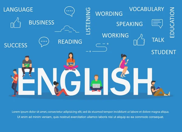 English word for education with icons flat design — Stock Vector