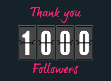 1000 takipçileri. Sosyal ağlar için tebrik kartı.