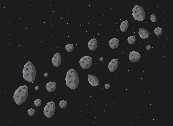 Pioggia di asteroidi. Pericolo spaziale. Illustrazione dello spazio — Vettoriale Stock