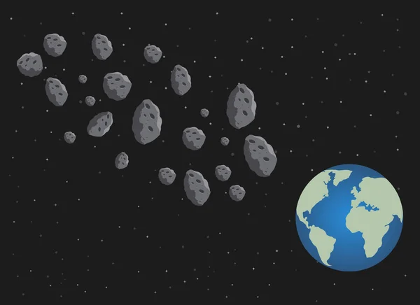 Płaskie asteroidy i planety ziemi. Miejsca na niebezpieczeństwo. Ilustracja miejsce. — Wektor stockowy