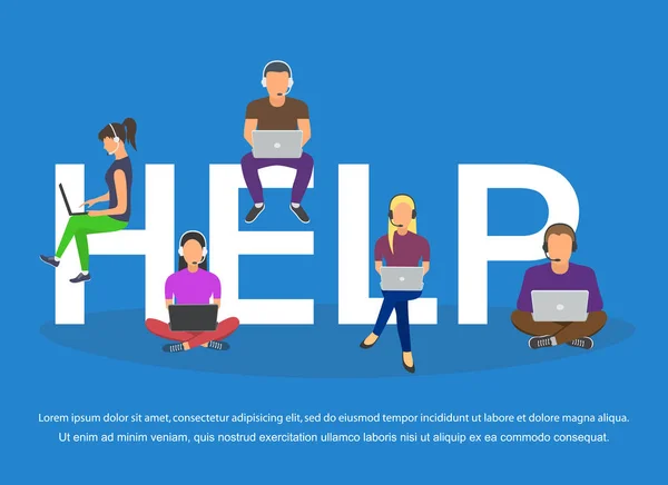 Call center-agenter platt avatarer med hörlurar. Online-support service assistent. — Stock vektor