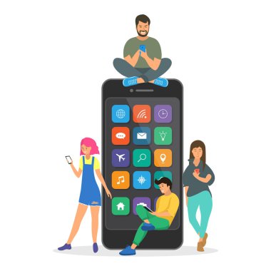 Küçük çocuklar büyük bir smartphone ve haber okuma ve iletişim için telefon kullanarak yakındır.