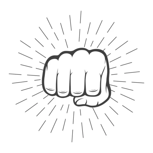 Fist with sunbursts in vintage style. — Stock Vector