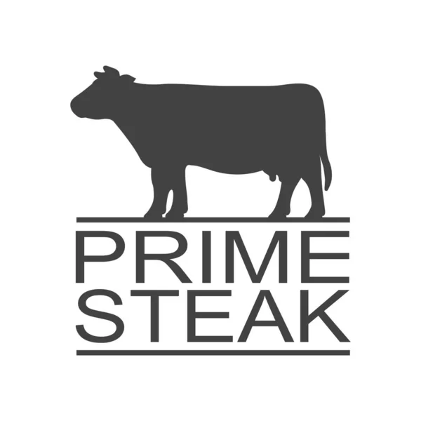 Prime Beef. Etiqueta de bife ícone vintage, logotipo, etiqueta de impressão para restaurante de carne. Silhueta de carne de bovino . —  Vetores de Stock