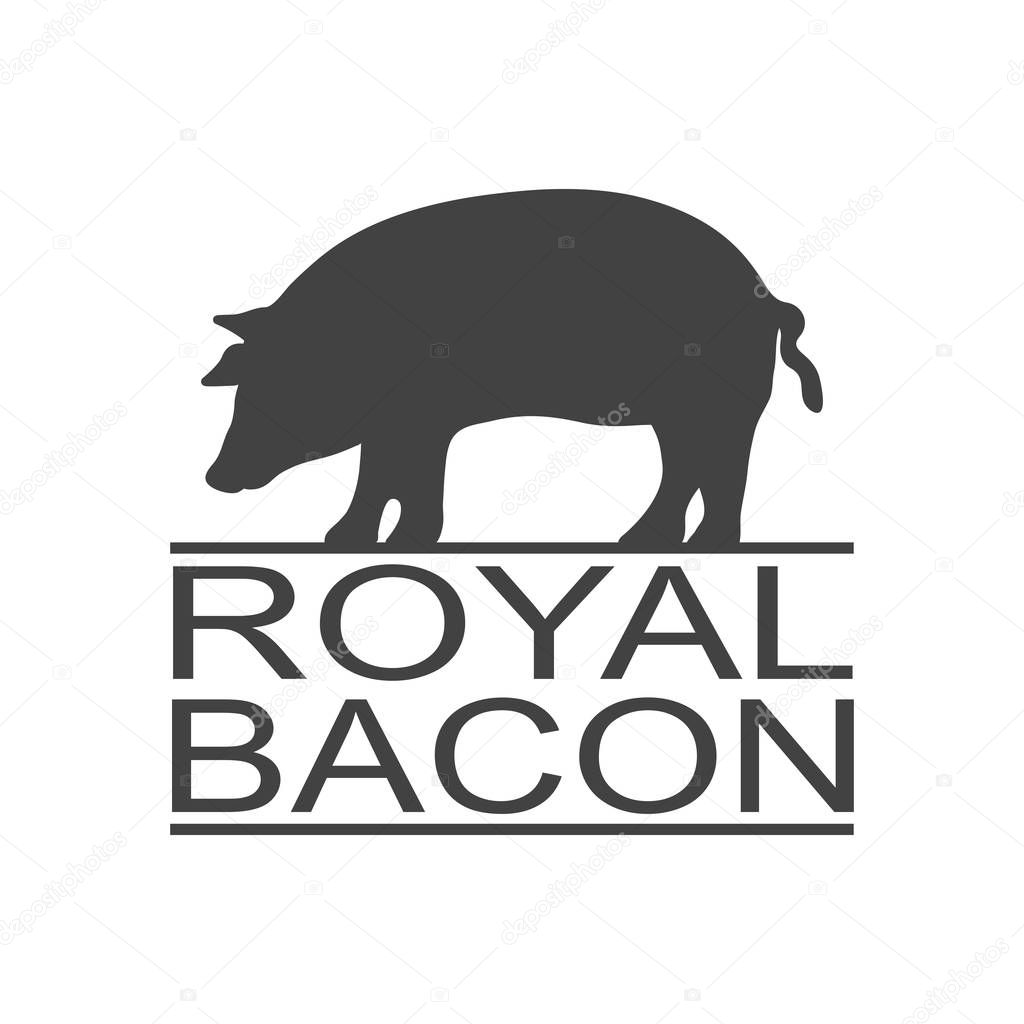 Royal bacon. Vintage icon pork label, logo, print sticker for Meat Restaurant. Pork silhouette. Poster, banner. Vector Illustration