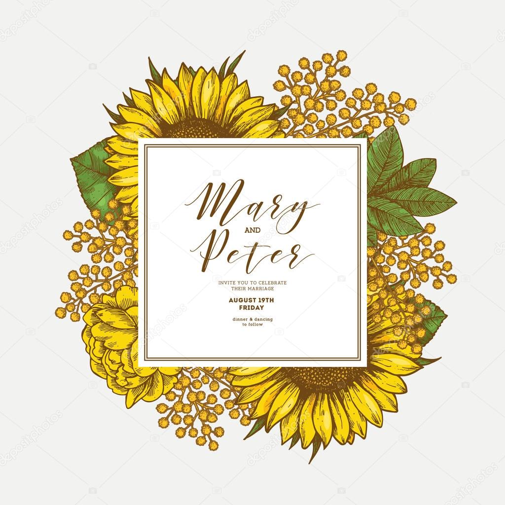 Download Sunflower vintage wedding invitation. Yellow flowers card ...