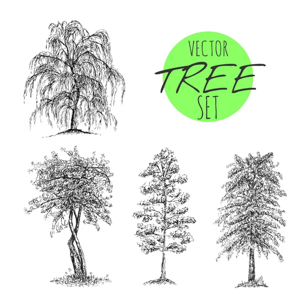 Árbol bosquejo conjunto ilustración — Vector de stock