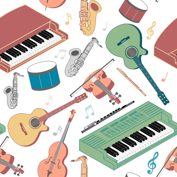 Instrumentos musicales patrón sin costura — Vector de stock