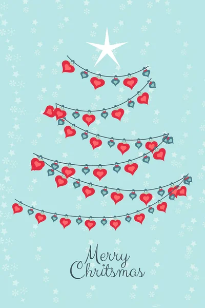 Vector kleurrijke wenskaarten voor Merry Christmas met ballen, boom, bloem, slingers, tekst — Stockvector