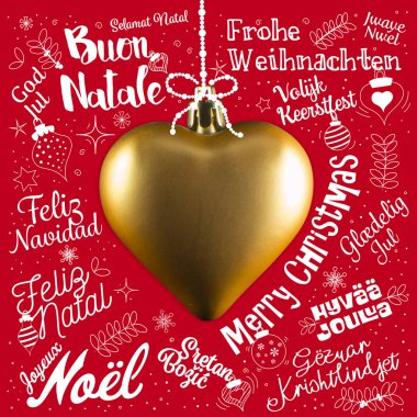 Farklı dillerde dünya neşeli Noel tebrik kartı