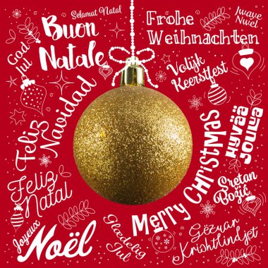 Farklı dillerde dünya neşeli Noel tebrik kartı