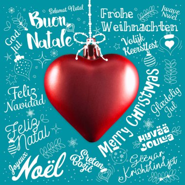 Farklı dillerde dünya neşeli Noel tebrik kartı