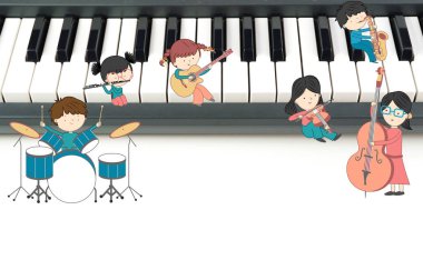 Çocuk müzik okul kompozisyon illüstrasyon