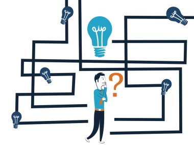 İyi bir fikir labirent içinde arama iş adamı çözüm kazanmak için illüstrasyon vektör veya şirket başlamak