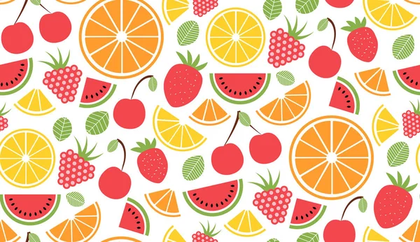 Vector colorido patrón sin costuras de verano con frutas ilustración aislada sobre fondo blanco — Vector de stock