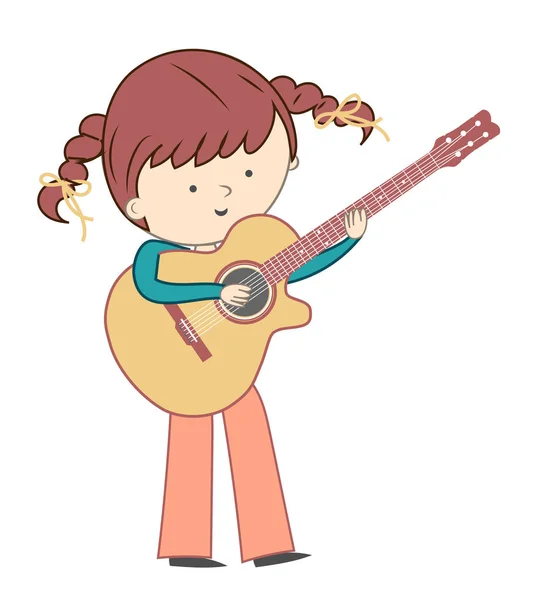 Chica tocando la guitarra aislada sobre fondo blanco - Ilustración vectorial — Vector de stock