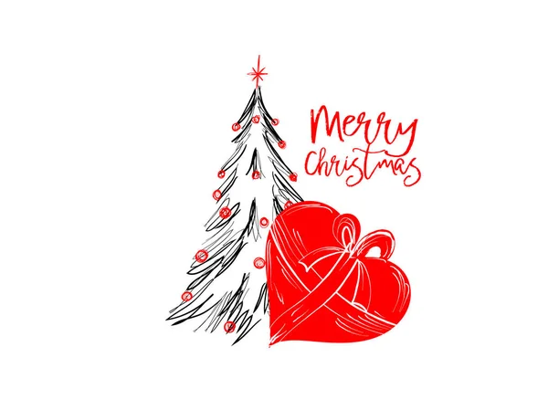Wesoły Boże Narodzenie kartki okolicznościowe ręcznie draawn z czarnego i rec pióra atramentu dla kochających wakacje - wektor ilustracja na białym tle — Wektor stockowy