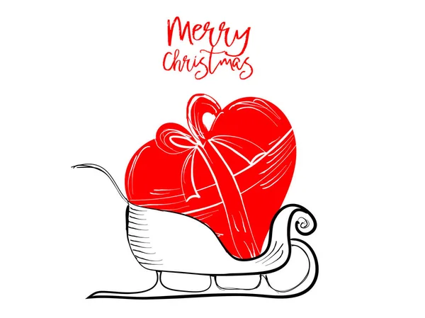 메리 크리스마스 인사말 카드는 사랑 하는 휴일-벡터 일러스트 레이 션 흰색 절연에 대 한 검정과 rec 잉크 펜으로 draawn 손 — 스톡 벡터