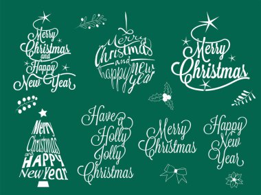 Mutlu Noeller ve mutlu yeni yıl kaligrafi yazı koleksiyonu - vektör set