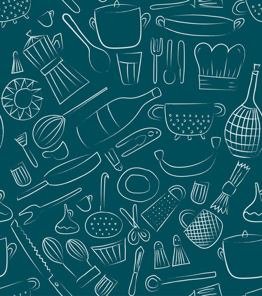 Hand drawn kitchen elements. Set for menu decoration. Cartoon. Simple stylized forms. Vector illustration.