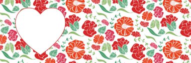Aşk, romantizm, düğün ve evlilik web banner tasarımı için çiçek desenli arka plan ile kırmızı kalp şekli
