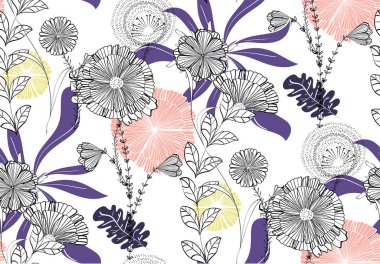 Vektör ile sorunsuz çiçek desenli el mor, pembe, turuncu, altın, sarı çiçek nakış, moda ve düğün tasarım için çizilmiş çizimi