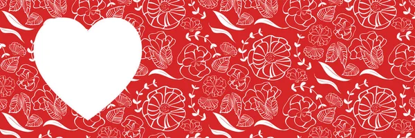 Forma Corazón Rojo Con Fondo Patrón Floral Para Amor Romance — Archivo Imágenes Vectoriales