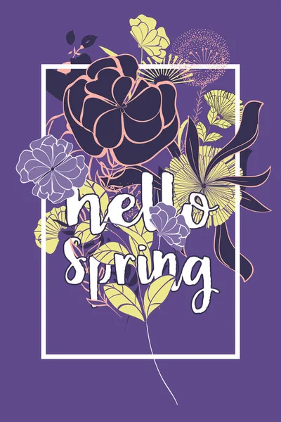 Composição floral vetorial com buquê de violeta desenhada à mão, pino —  Vetores de Stock