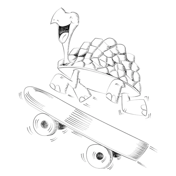 Happy Usmívající Želva Skateboard Pro Rychlostní Koncept Ručně Kreslenou Ink — Stockový vektor