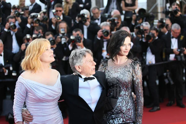 Eva Green, Roman Polanski en Emmanuelle Seigner — Stockfoto