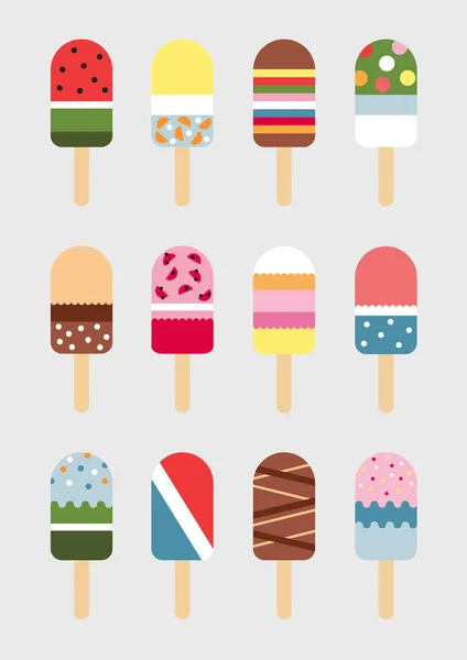 Dondurma ve gri arka plan üzerinde popsicles.